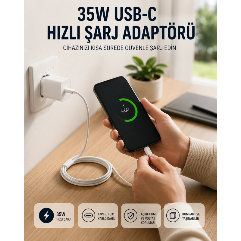 Type-c To C Kablolu 35w Hızlı Şarj Başlığı Set Type-c To C Kablolu 35w Hızlı Şarj Başlığı Set