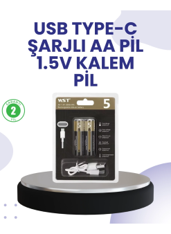 Type-c Usb İle Hızlı Şarj Edilebilir Aa Kalem Pil | 1.5v Lityum | Çiftli Paket