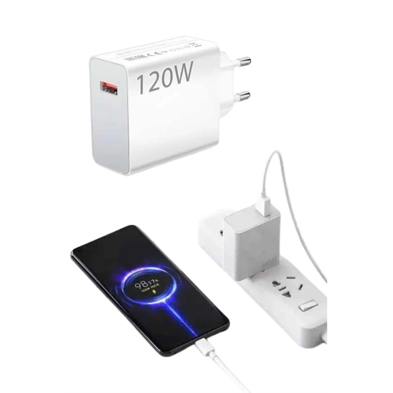 Type C Yüksek Hızlı Şarj Aleti Beyaz 120w Ultra Uzun Ömürlü