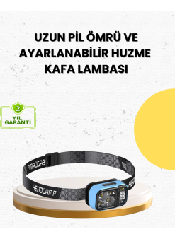 Üç Renkli Led Kafa Feneri 53 Mod Güç Göstergeli Type C Şarjlı