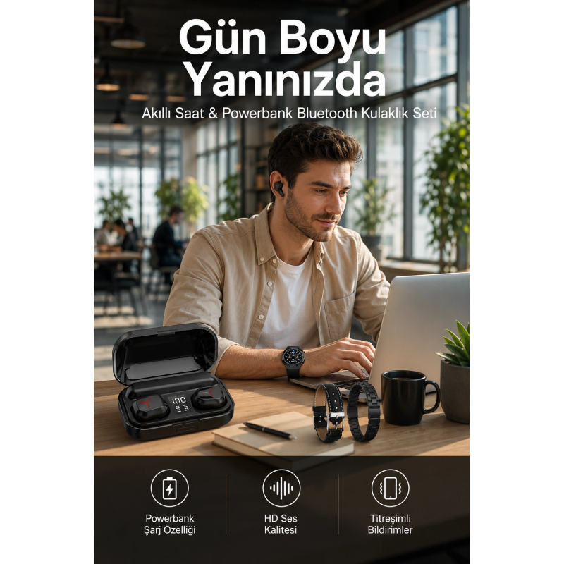Ucuz Kaliteli Akıllı Saat Ve Powerbank Bluetooth Kulaklık 5.1 Stereo Anc Özelliği Ucuz Kaliteli Akıllı Saat Ve Powerbank Bluetooth Kulaklık 5.1 Stereo Anc Özelliği