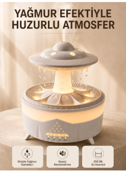 Ufo Tasarımlı 350 Ml Hava Nemlendirici Renkli Ortam Işığı Yağmur Efektli Difüzör
