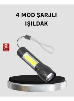 Ultra Dayanıklı 4 Mod Şarjlı Işıldak | Suya Ve Darbeye Dayanıklı | 100.000 Saat Led Ömrü