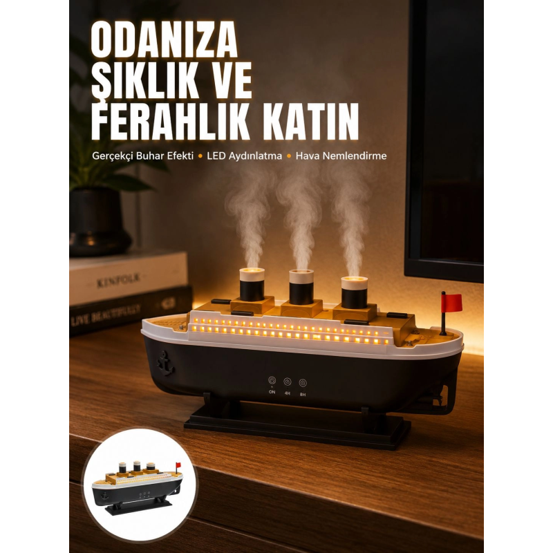 Ultra Sessiz Titanik Gemi Led Işıklı Aroma Difüzörü Oda Nemlendirici Yeni Nesil Ultra Sessiz Titanik Gemi Led Işıklı Aroma Difüzörü Oda Nemlendirici Yeni Nesil