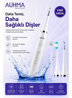 Ultrasonic  şarjlı Elektrikli Akıllı Diş temizleme Cihazı Beyazlatıcı 5 Mod 3+1 Başlık, Ipx8 Su Geçirmez Beyaz
