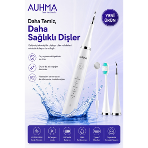 Ultrasonic  şarjlı Elektrikli Akıllı Diş temizleme Cihazı Beyazlatıcı 5 Mod 3+1 Başlık, Ipx8 Su Geçirmez Beyaz