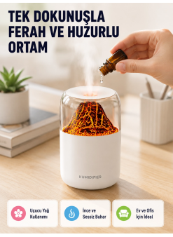 Ultrasonik Alev Efektli Aromaterapi Difüzörü Usb Şarjlı Ve Otomatik Kapanma Özellikli