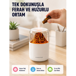 Ultrasonik Alev Efektli Aromaterapi Difüzörü Usb Şarjlı Ve Otomatik Kapanma Özellikli