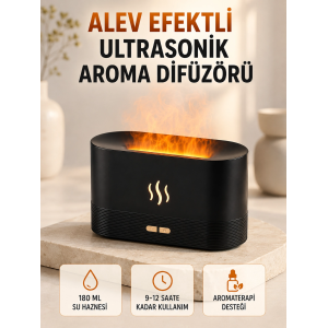 Ultrasonik Aromaterapi Difüzörü 180 Ml Hazneli Dekoratif Alev Efektli Nemlendirici