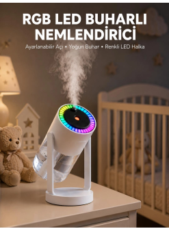 Ultrasonik Hava Nemlendirici Renkli Işık Ve Manuel Püskürtme Ayarı Yeni Nesil