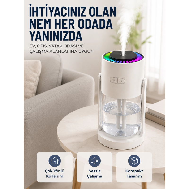 Ultrasonik Hava Nemlendirici Renkli Led Işıklı Sessiz Oda Nemlendirme Cihazı Ultrasonik Hava Nemlendirici Renkli Led Işıklı Sessiz Oda Nemlendirme Cihazı