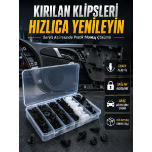 Universal Araç Döşeme Klipsi Ve Tampon Sabitleme Pimi Seti 100 Parça Organizer Kutulu