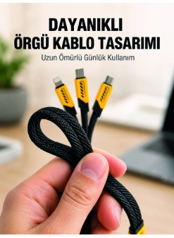 Usb 3'ü 1 Arada Şarj Kablosu 240w Pd Destekli Çoklu Şarj Kablosu