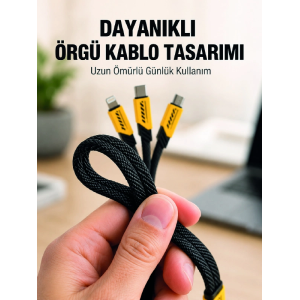 Usb 3'ü 1 Arada Şarj Kablosu 240w Pd Destekli Çoklu Şarj Kablosu