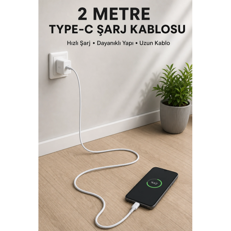 Usb-a To Type-c 2 Metre Hızlı Şarj Kablosu