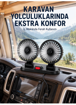 Usb Bağlantılı Çift Başlıklı Araç İçi Soğutma Vantilatörü