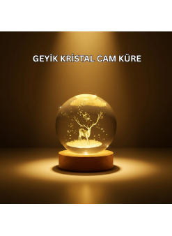 Usb Bağlantılı Geyik Temalı Kristal Küre Premium Masa Gece Lambası
