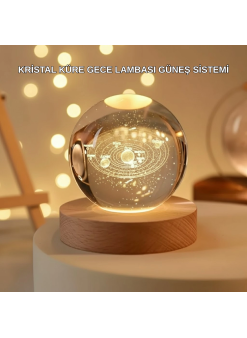 Usb Bağlantılı Işıklı Kristal Küre Modern Ahşap Tabanlı Dekor