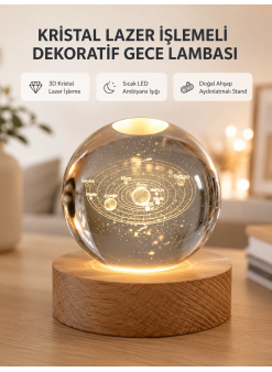 Usb Bağlantılı Işıklı Kristal Küre Modern Ahşap Tabanlı Dekor