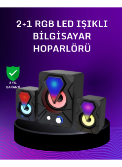 Usb Bağlantılı Rgb 2.1 Hoparlör Seti Derin Bas Ve Renkli Işık