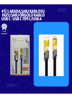 Usb-c Ve Lightning Uyumlu 4'ü 1 Arada Kablo – 65w Hızlı Şarj, Örgülü Dayanıklı Yapı