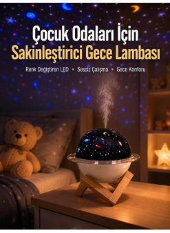 Usb İle Çalışan Projektörlü Aromaterapi Nemlendirici Masaüstü Kullanım İçin Uygun