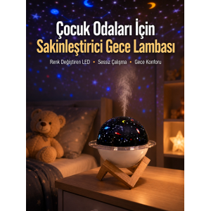 Usb İle Çalışan Projektörlü Aromaterapi Nemlendirici Masaüstü Kullanım İçin Uygun