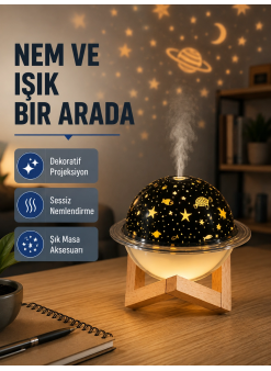 Usb Projeksiyon Gece Lambası Ve Hava Nemlendirici – Aromaterapi Destekli, Taşınabilir Mini