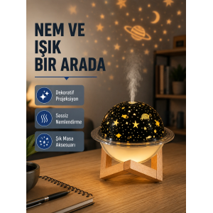 Usb Projeksiyon Gece Lambası Ve Hava Nemlendirici – Aromaterapi Destekli, Taşınabilir Mini