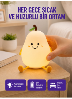 Usb Şarjlı Armut Gece Lambası Dokunmatik Renk Değişimli
