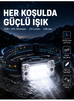 Usb Şarjlı Mini Led Kafa Feneri 50m Odak 150m Geniş Aydınlatma Yeni Nesil