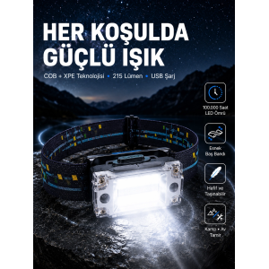 Usb Şarjlı Mini Led Kafa Feneri 50m Odak 150m Geniş Aydınlatma Yeni Nesil