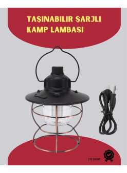 Usb Şarjlı Retro Led Kamp Feneri – 4 Işık Modu, Su Geçirmez, Taşınabilir