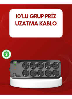 Usb Type-c Destekli 10’lu Grup Priz Termal Korumalı 2m Kablo 2500w