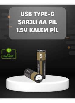 Usb Type-c Girişli Şarjlı Aa Lityum Pil | 1.5v Sabit Çıkış | 3200mwh (2'li Paket)