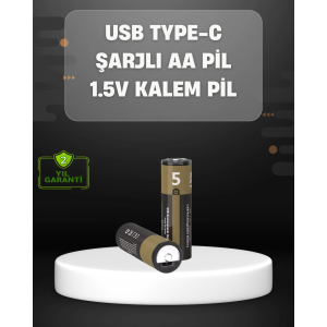 Usb Type-c Girişli Şarjlı Aa Lityum Pil | 1.5v Sabit Çıkış | 3200mwh (2'li Paket)