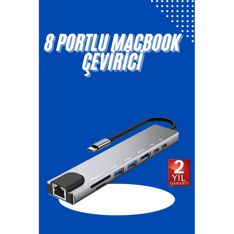 Usb Type-c Hub Dönüştürücü Çevirici Çoklayıcı Macbook Çevirici 8 Portlu