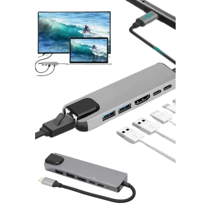 Usb Type-c Hub Dönüştürücü Çevirici Çoklayıcı Macbook Çevirici 8 Portlu