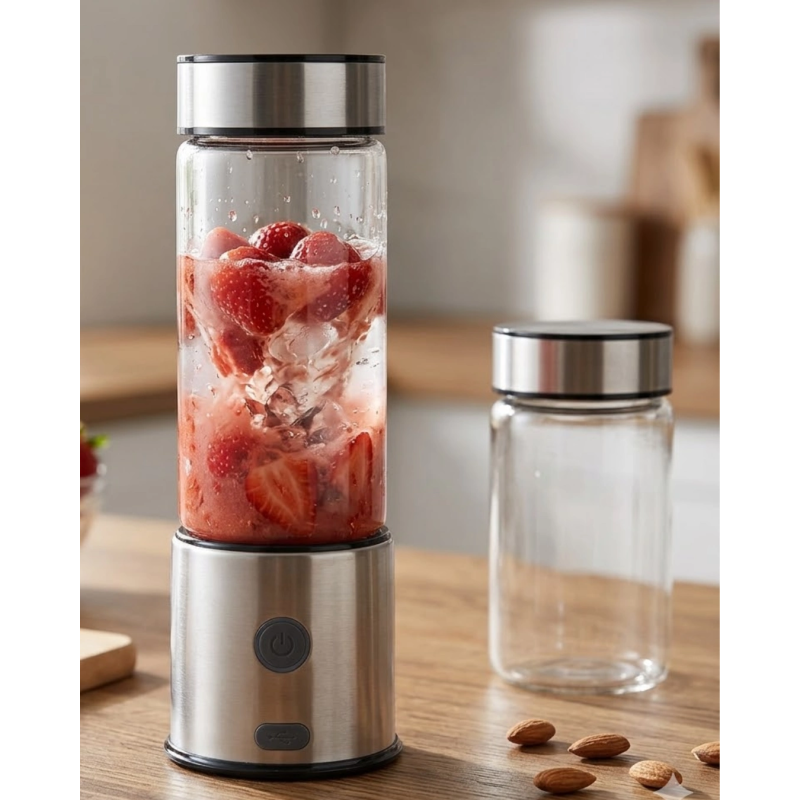 Usb Type C Şarjlı Cam Blender 6 Bıçaklı Smoothie Ve Shake Blender