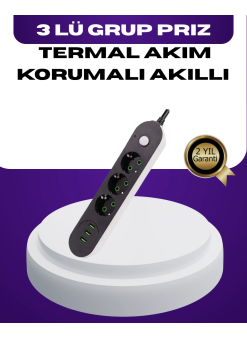 Usb Yuvalı Anahtarlı Üçlü Priz 2 Metre Kablolu