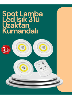 Uzaktan Kumanda İle Kontrol Edilebilen Yapışkanlı 3 Lü Kablosuz Led Spot Lamba