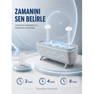 Uzaktan Kumandalı Aroma Difüzörü Sessiz Hava Nemlendirici Alev Efektli 2 4 8 Saat Zamanlayıcılı