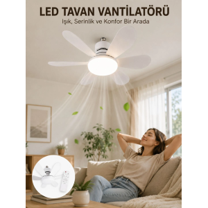 Uzaktan Kumandalı Led Tavan Vantilatörü Yüksek Aydınlatma Güçlü Esinti Süper Sessiz Çalışma Özellikli