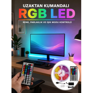 Uzaktan Kumandalı Rgb Şerit Led 5 Metre 12v 5050 Smd Çok Renkli Dekoratif Işık Seti