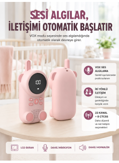 Uzun Menzilli Bebek Telsizi 1-3 Km Çekim 22 Kanal Lcd Ekran Vox Şarjlı