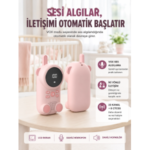 Uzun Menzilli Bebek Telsizi 1-3 Km Çekim 22 Kanal Lcd Ekran Vox Şarjlı