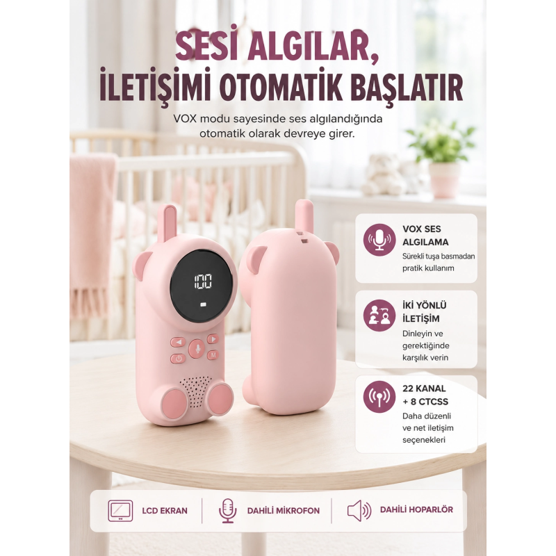 Uzun Menzilli Bebek Telsizi 1-3 Km Çekim 22 Kanal Lcd Ekran Vox Şarjlı Uzun Menzilli Bebek Telsizi 1-3 Km Çekim 22 Kanal Lcd Ekran Vox Şarjlı