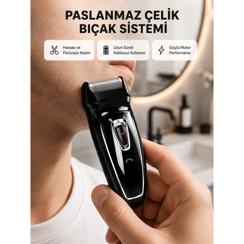 Uzun Pil Ömürlü Şarjlı Tıraş Makinesi – Hızlı Şarj, Ergonomik Tasarım, Çok Yönlü Kullanım Uzun Pil Ömürlü Şarjlı Tıraş Makinesi – Hızlı Şarj, Ergonomik Tasarım, Çok Yönlü Kullanım