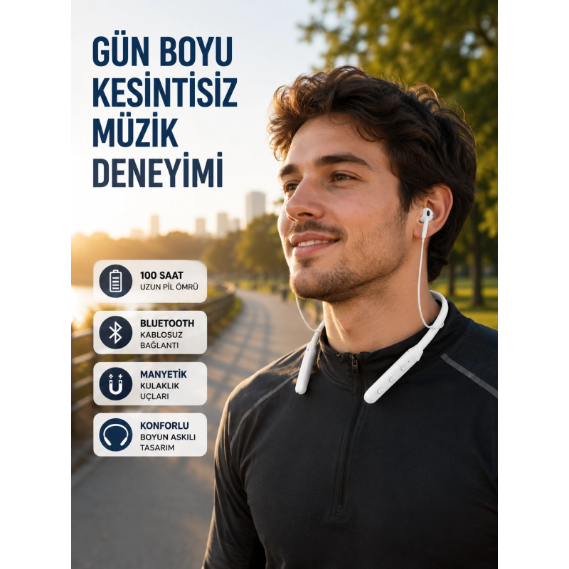 Uzun Süre Dayanıklı Manyetik Başlıklı Bluetooth Kulaklık Uzun Süre Dayanıklı Manyetik Başlıklı Bluetooth Kulaklık