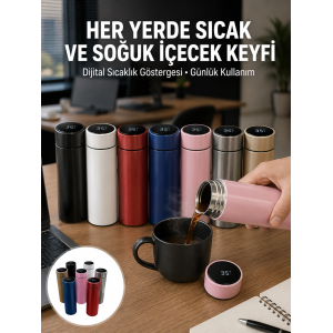 Uzun Süre Isı Koruma Sağlayan Dijital Göstergeli Termos Yeni Nesil